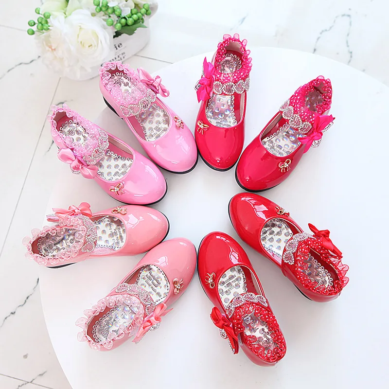 Spring Girls Princess Shoes 2023 New Fashion Patent Leather Wedding Shoes White Children Mary Janes Shoes Girls Dance Fairy Lady