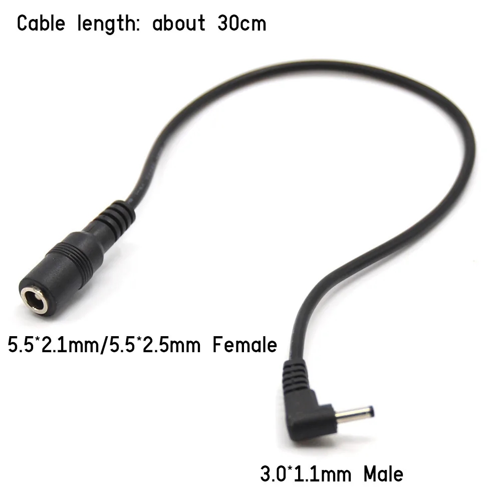 Cable de alimentación hembra de 5,5x2,1mm a macho de 3,0mm x 1,1mm para CANON DR-20, CA-PS700, DR-E5, DR-E8, batería simulada de DR-E15