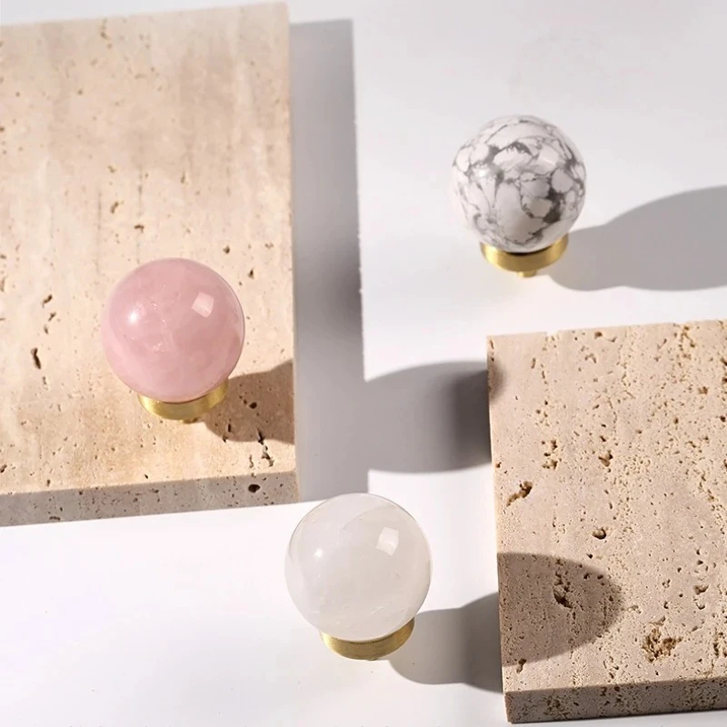 Natural Crystal Furniture Handle Gold Base Kitchen Cabinet Knobs Wardrobe Cupboard Drawer Pull Handles Home Decor