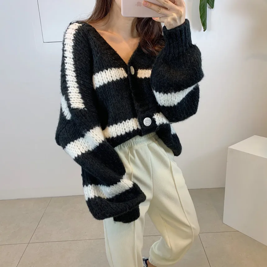 レディースゆったりシルエットロング丈Vネックニットセーターシック秋冬ファッションプラスサイズ着痩せカラーブロックシングルB...