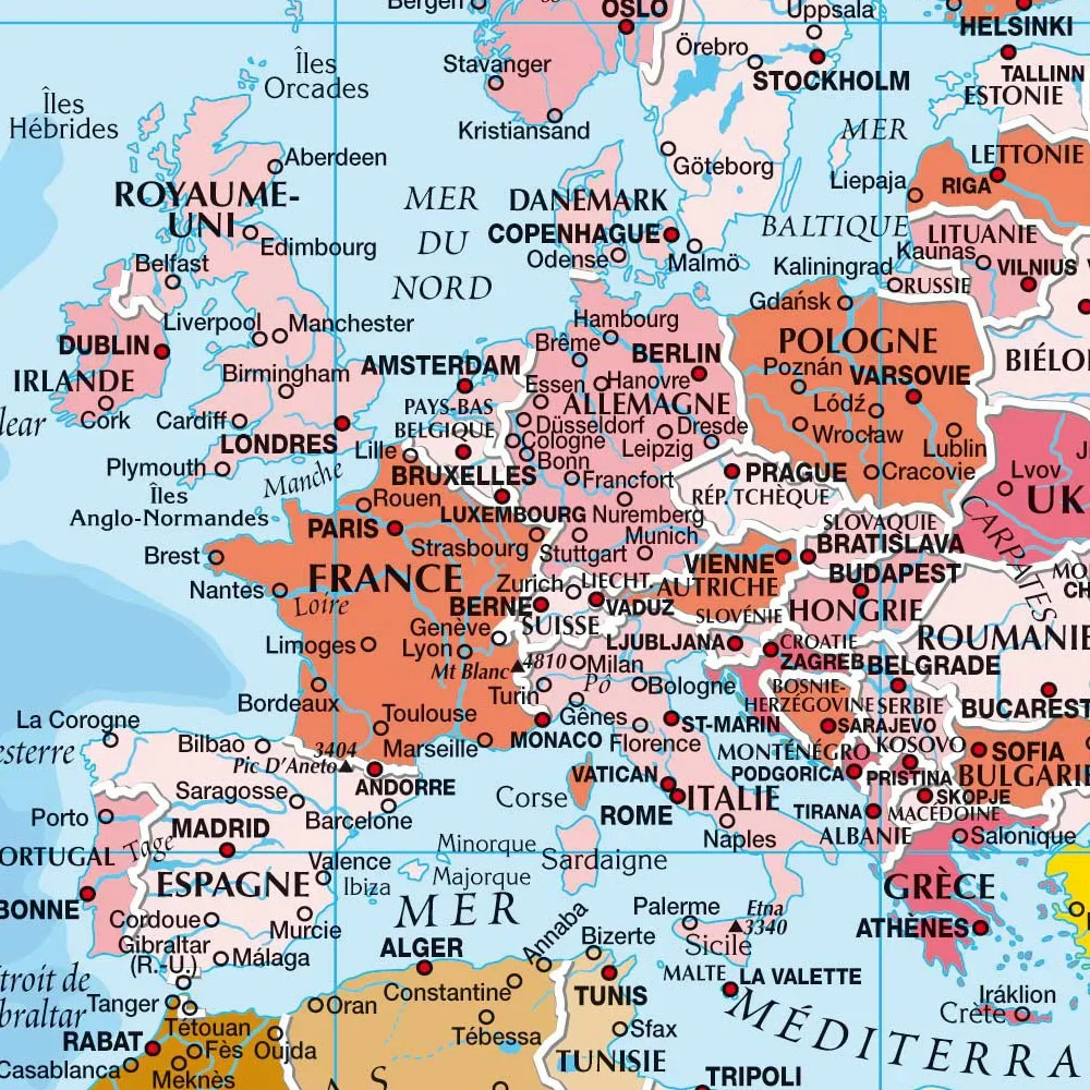 แผนที่โลกภาษาฝรั่งเศสโปสเตอร์ผนังไม่ทอไวนิลภาพวาดอุปกรณ์สํานักงานโรงเรียนตกแต่งบ้าน 120*80 ซม