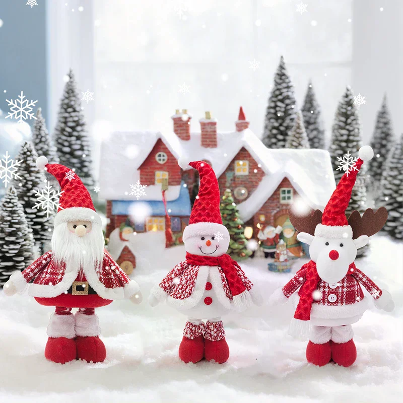 Retractable Festive Ornaments Santa Deer Snowman Polyester Sculpture Space Saving Tabletop Holiday Display