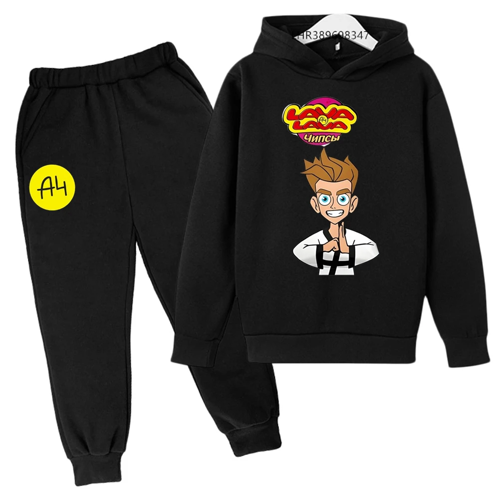 Kids Clothes Anime Merch A4 children hoodie sweatshirt +pants Suitable 3-12 years Boys girls black Autumn winter leisure set