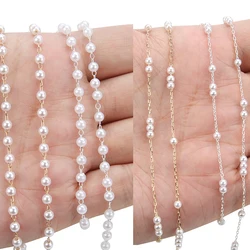 2meters Copper Silve Color Link Chains Bulk Imitation Pearl Bead Necklace Chains Lot for Diy Bracelets Jewelry Making Supplies