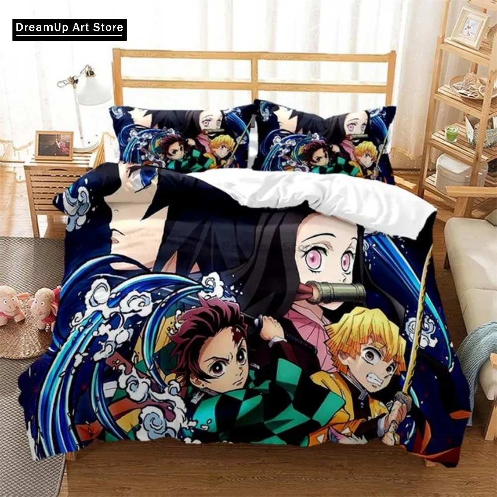 Hot Anime Demon Slayer Bedding Set Duvet Cover Bed Set Quilt Cover Twin Single Full Queen King Size Boys Adult Home Textile