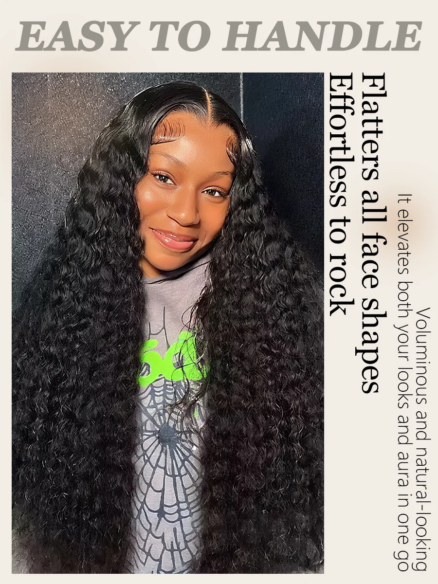 13x6レースフロントウィッグ　ディープウェーブ　36インチ　密度220%　ナチュラルブラック　HD透明レースフロント　ブラジル人毛ウィッグ　女性用