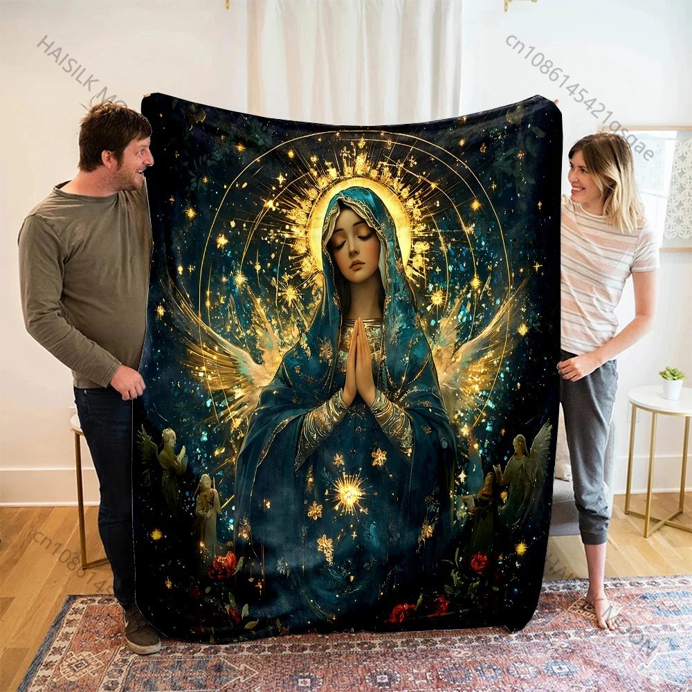 1PC Sacred female praying celestial scene Print Blanket Warm Soft Fluffy Kids and Adult Sofa Bed Throw Blanket Travel Camping RV