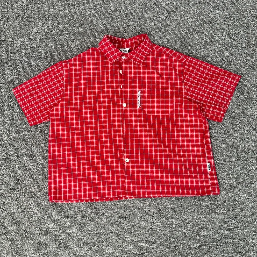 Men's Women's Casual Mertra Checkered Shirts T-shirt Short-sleeved Summer Loose-fitting Versatile Embroidered Letter Top Tee