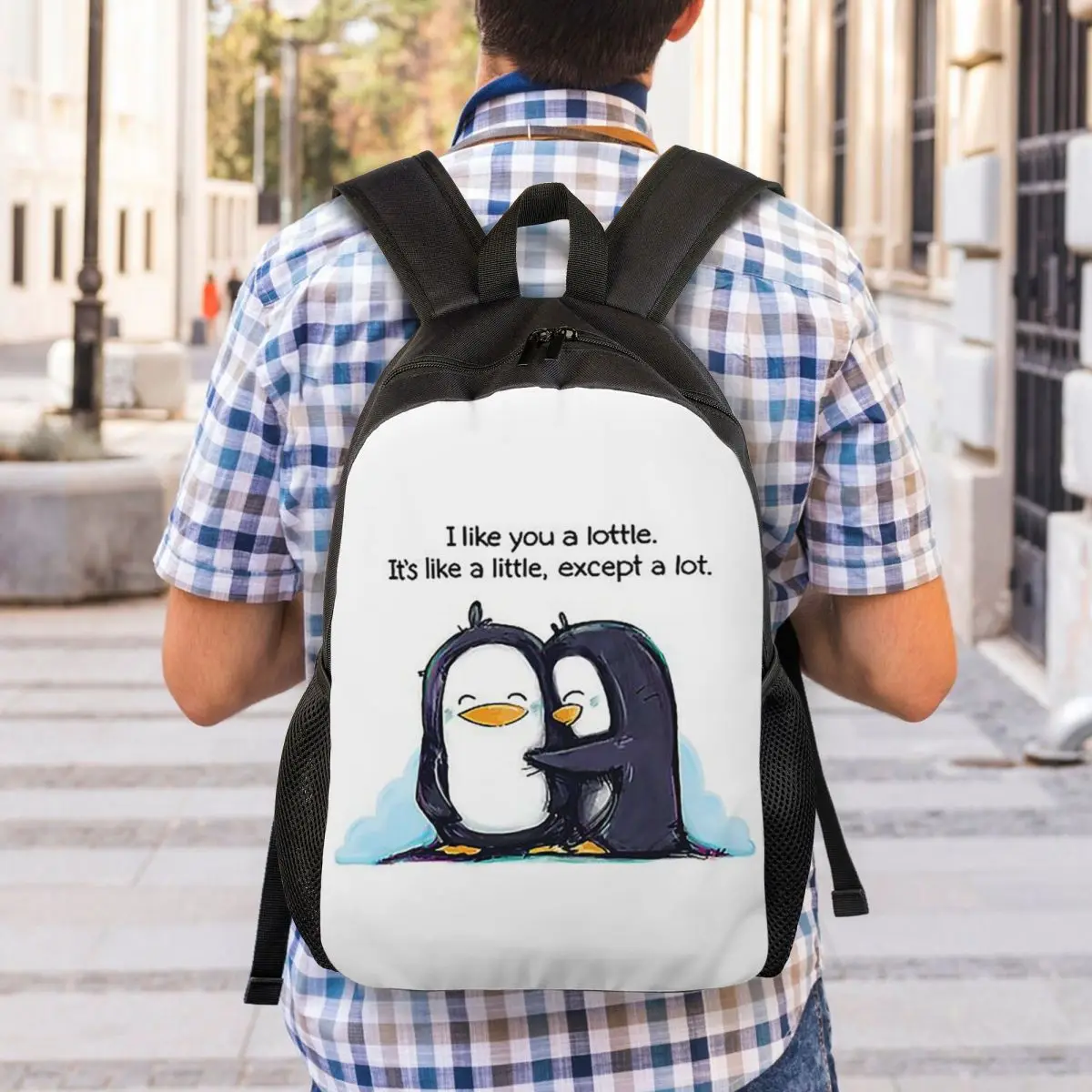 I Like You A Lottle Penguin Backpack Student Boys Girls BookBag School Bag Computer Shoulder Bags