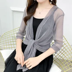 Summer Cardigan Ladies Sexy Sunscreen Ling Dress Thin Short Coat Sunscreen Wraps Cloak Shawl Lace-up Top