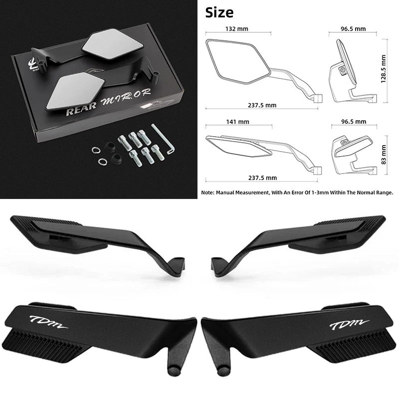 Stealth Adjustable Rearview Mirror Motorcycle Fixed Wing Mirrors For YAMAHA TDM TDM900 TDM850 TDM1250 850 900