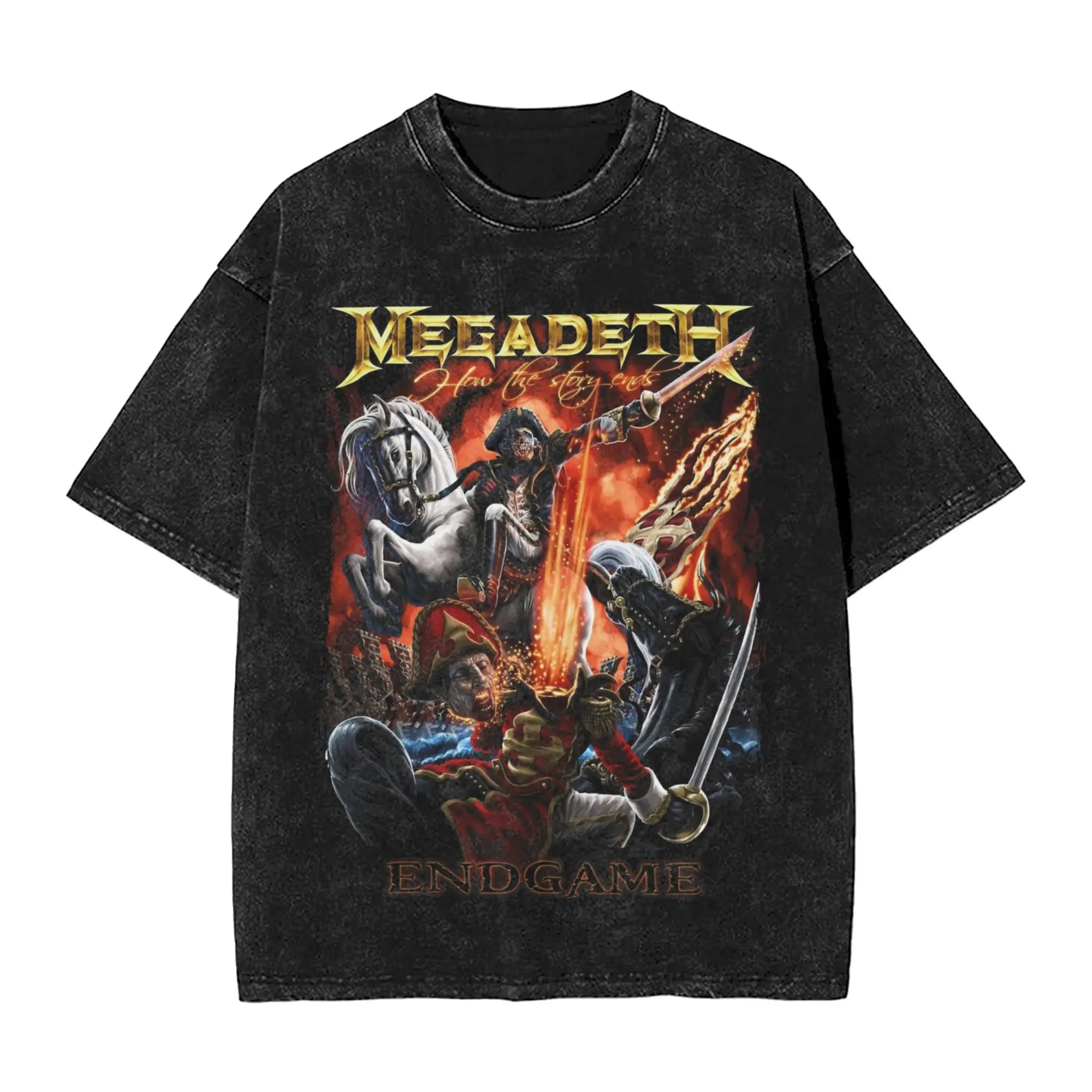 

Vintage Men Women Megadeths Metal Band Tee Shirt Oversize Washed MegaRock T Shirts Apparel