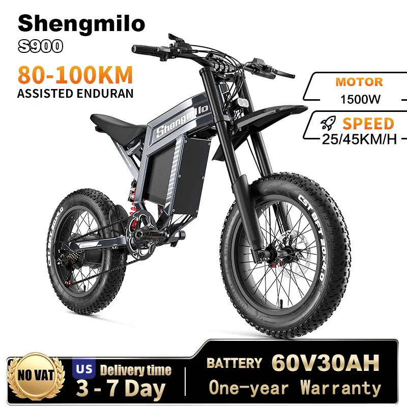 

Shengmilo S900 1500W Off-Road E-Bike - 60V30Ah Battery 20" Fat Tire Adult Mountain Electric Bike