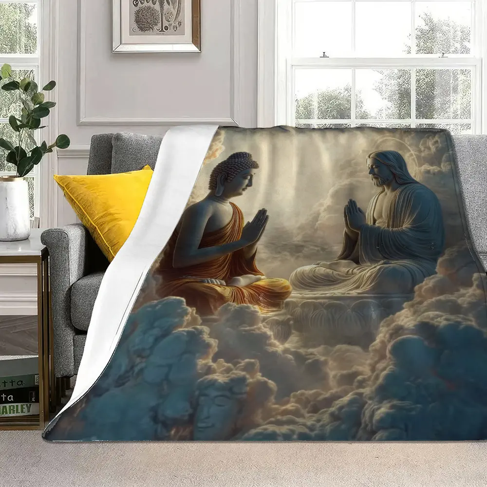 Buddhist and Christian religious patterns Flannel printed blanket suitable for all seasons for living room office sofa travel