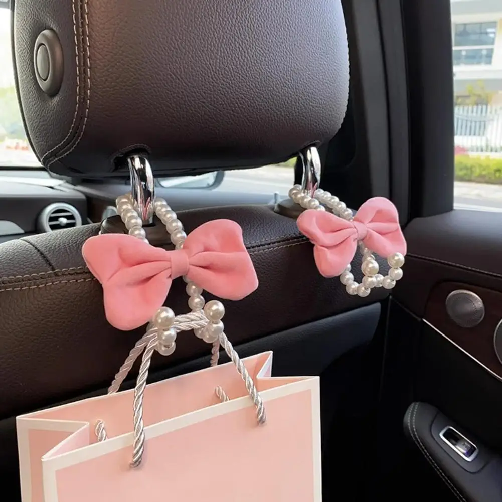 

Bowknot Bow Car Hook Elegant Alloy Pearl Car Organizer Clip Car Seat Back Hanger Adorable Bow Knot Car Hook Car Styling