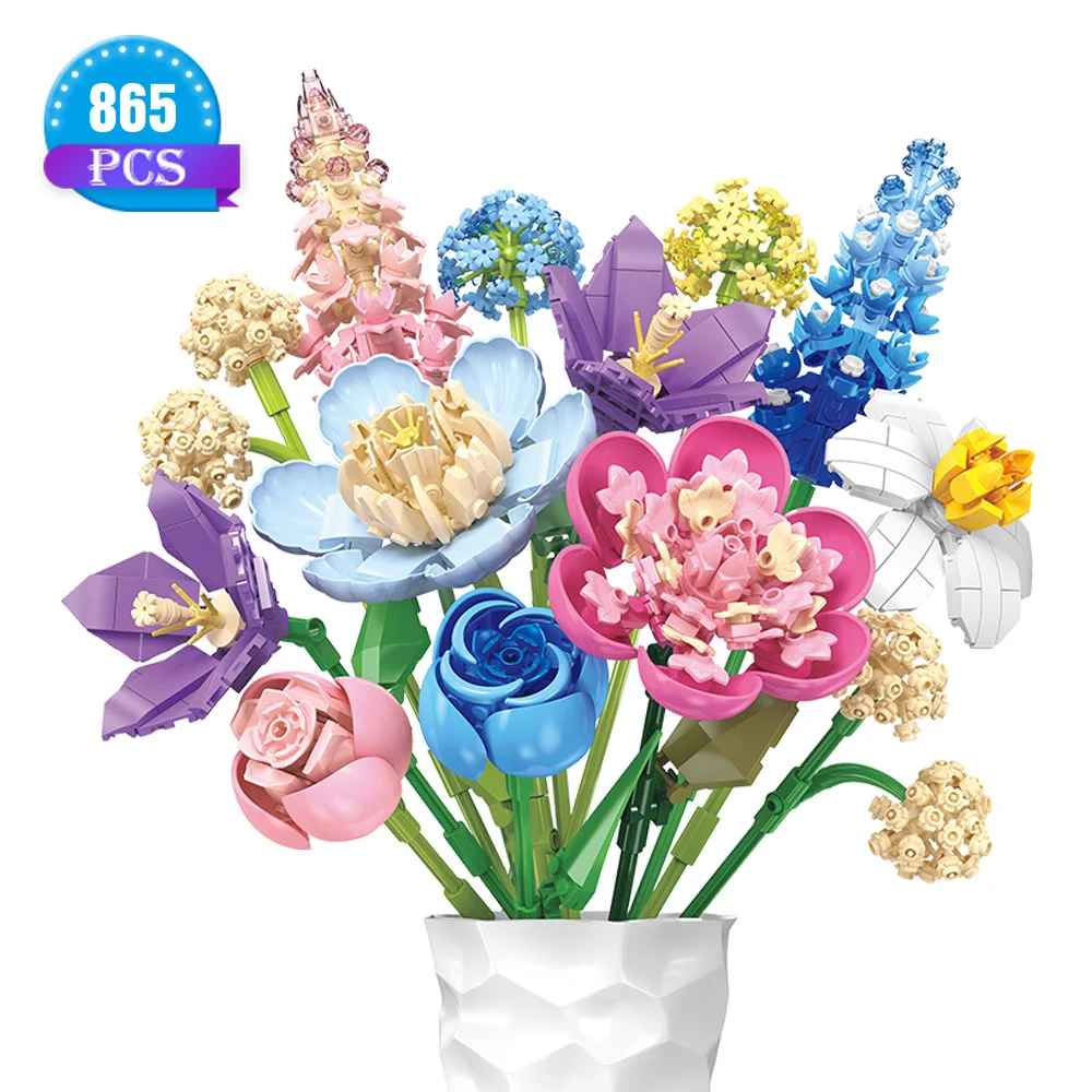 Creative Flower Bouquet Blocks Building Set for Adults; Build An Building Blocks bouquet Display Piece for The Home or Office