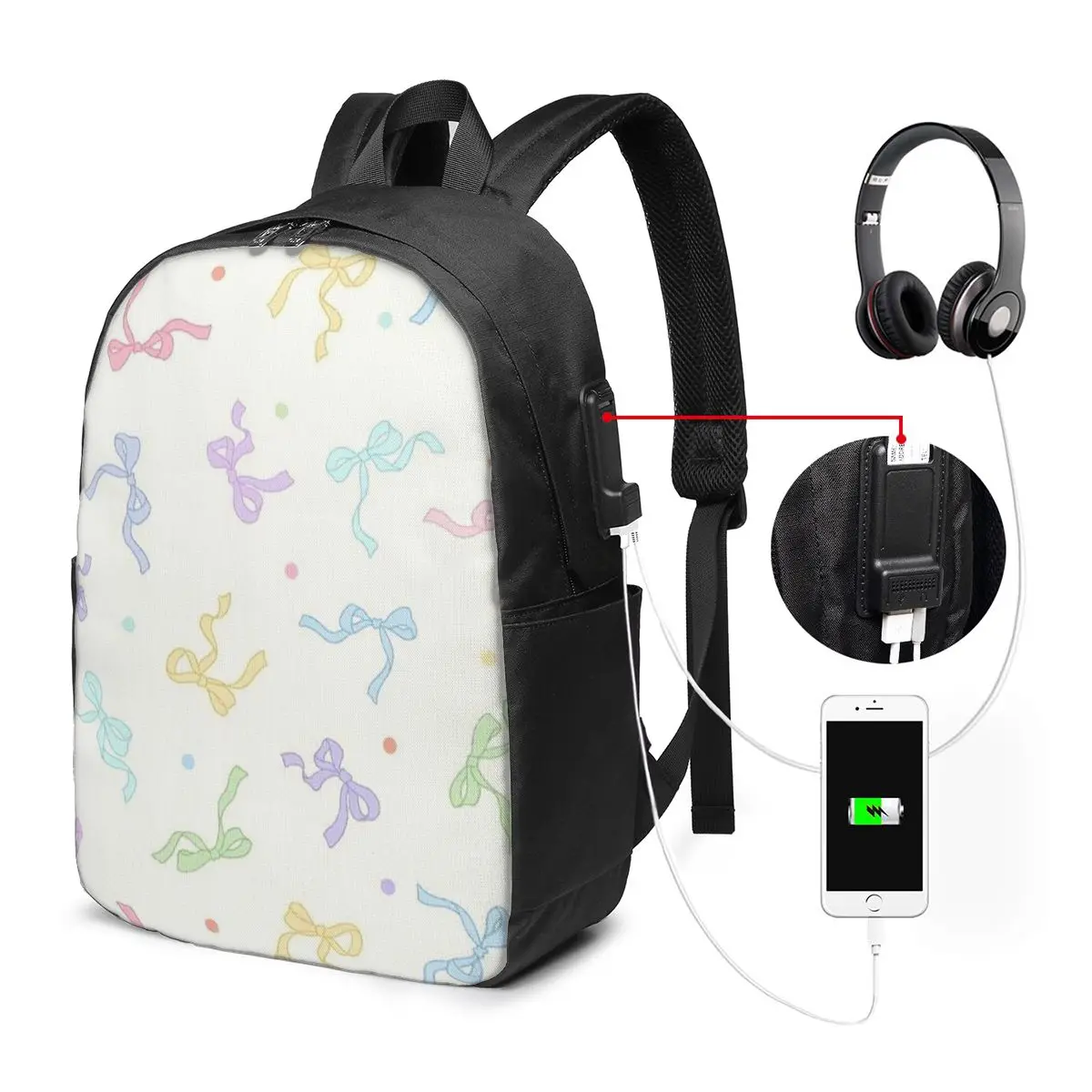 Vintage Bow And Polka Dot Boho Style Backpack Travel Notebook Bag Computer College Student School Bag Laptop Shoulder Bags