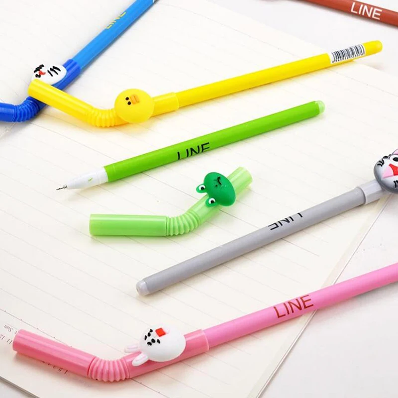 Cute Cartoon Gel Pens PVC Material Straw Pattern Neutral Pen Creative Writing Office 0.38mm Pen Black Ink Smooth Pen With Logo