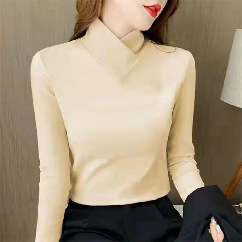 Fashion Bottoming Blouse  Slim Fit Close-Fitting Thermal Top  Basic Solid Color Double Sided Velvet Bottoming Tee Shirt