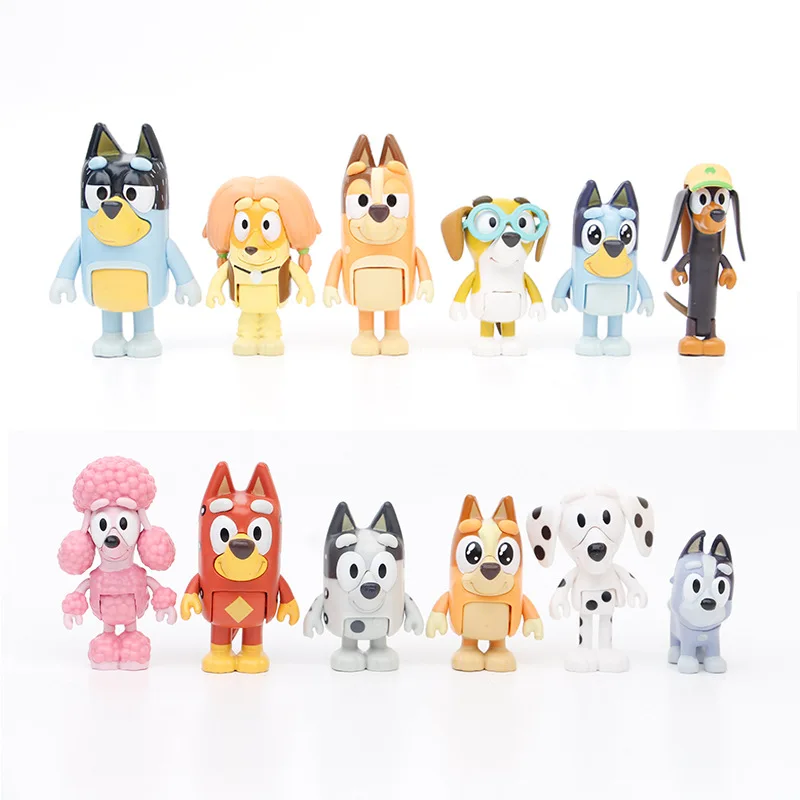 Bluey 12szt Anime Action Figures Dolls Bingo Friends Puppy Joint Movable Model Car Doll Ornaments Cartoon Toy For Children Gift