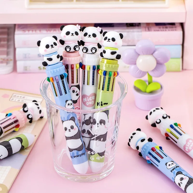 10 sztuk/partia urocza Panda 10 kolorów długopis Kawaii kreskówka wielokolorowe długopisy znak dziennika artykuły biurowe artykuły szkolne dla dzieci