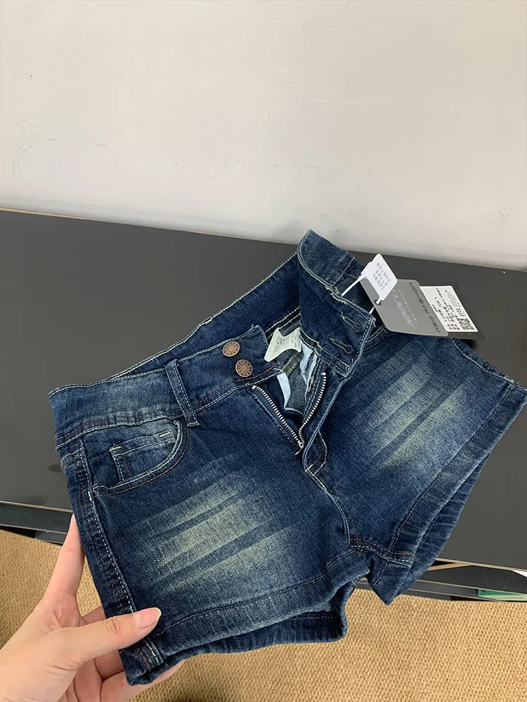 

Deep Blue American Denim Short Shorts Women's Low Waist Tightening Slimming Hip Shaping A-Line Hot Pants Summer New Style