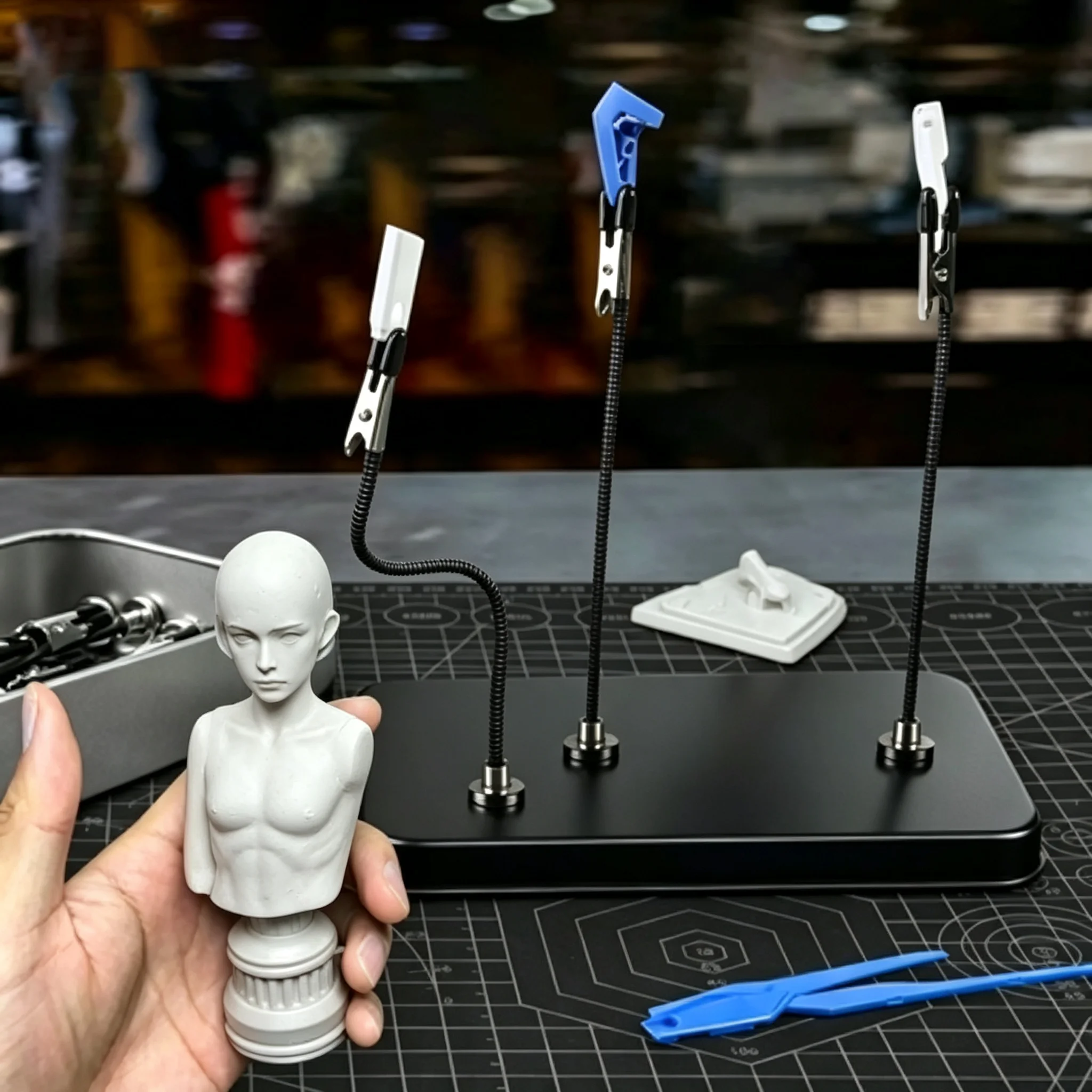 Bendable Magnetic Painting Clips Set With Metal Storage Box 360 Flexible Gooseneck Alligator Clip For Scale Model Airbrush Color gallery 3