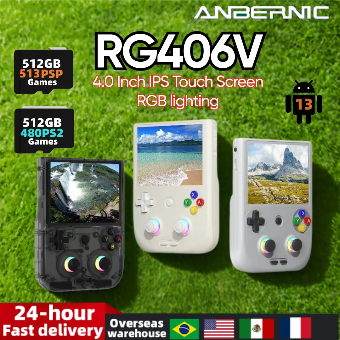 ANBERNIC RG406V Retro Handheld Game Console 4.0 Inch IPS Touch Screen Android 13 Unisoc T820 64-bit Game Player 5500mAh 5G WiFi