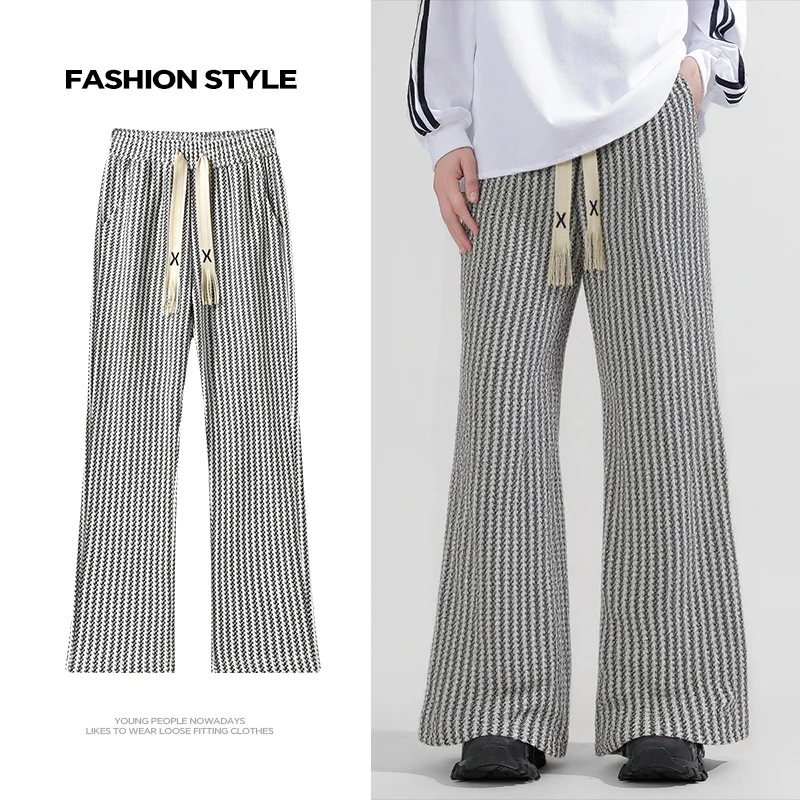 

Spring 2026 Men's Straight Leg Casual Trousers Hong Kong Sle Wide Leg Pants Trendy Loose Fit Dstring Long Trousers