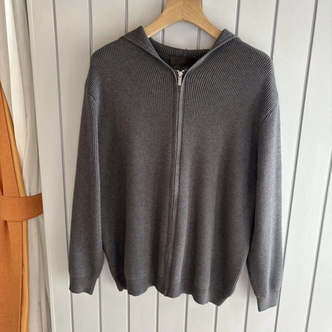 Italy LP men's clothing 2025 early autumn new old money solid color fashion men's casual hooded knitted cardigan jacket