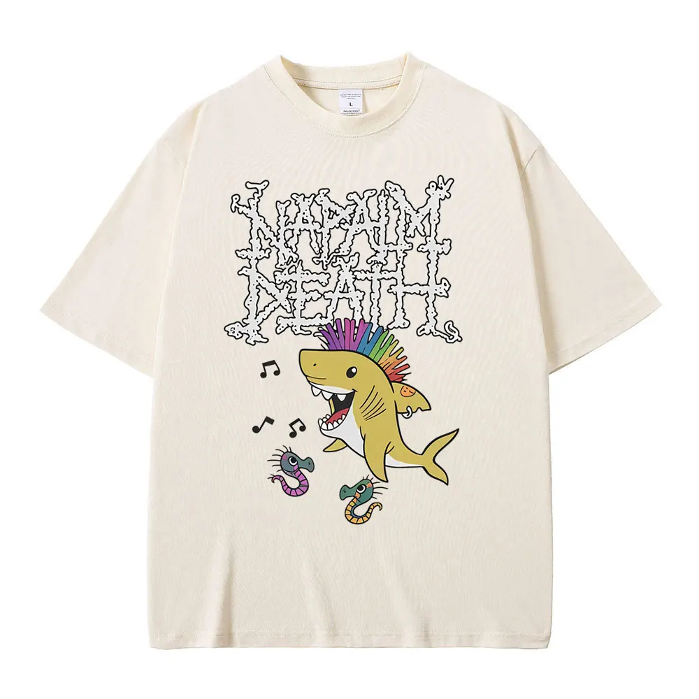 

Vintage Napalm Death Shark Funny Meme T-shirts Men Women Casual Comfort Cotton Short Sleeve T Shirts Humor Harajuku Streetwear
