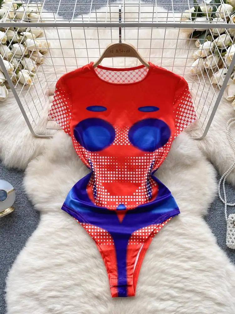 女性用ツーピースパッチワークプリントセット,半袖,ラウンドネック,伸縮性ウエスト,レトロファッション,y2k