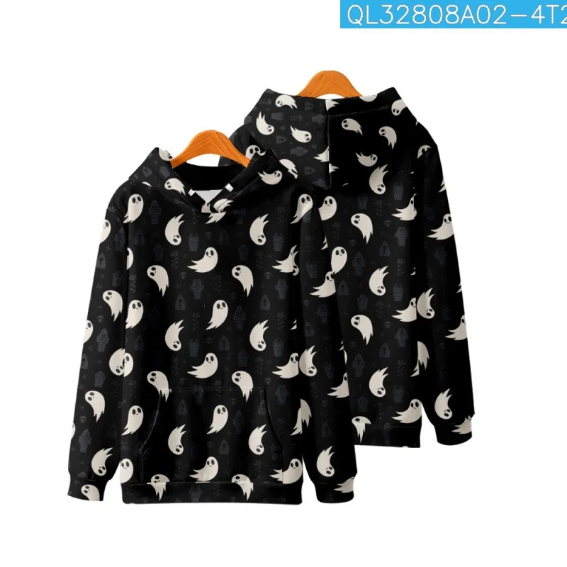 

Fashion Cartoon Ghost Floral Printed Black Long Sleeve Hoodies Autumn Casual Couple Women Men Pullover Harajuku Sweatshirt