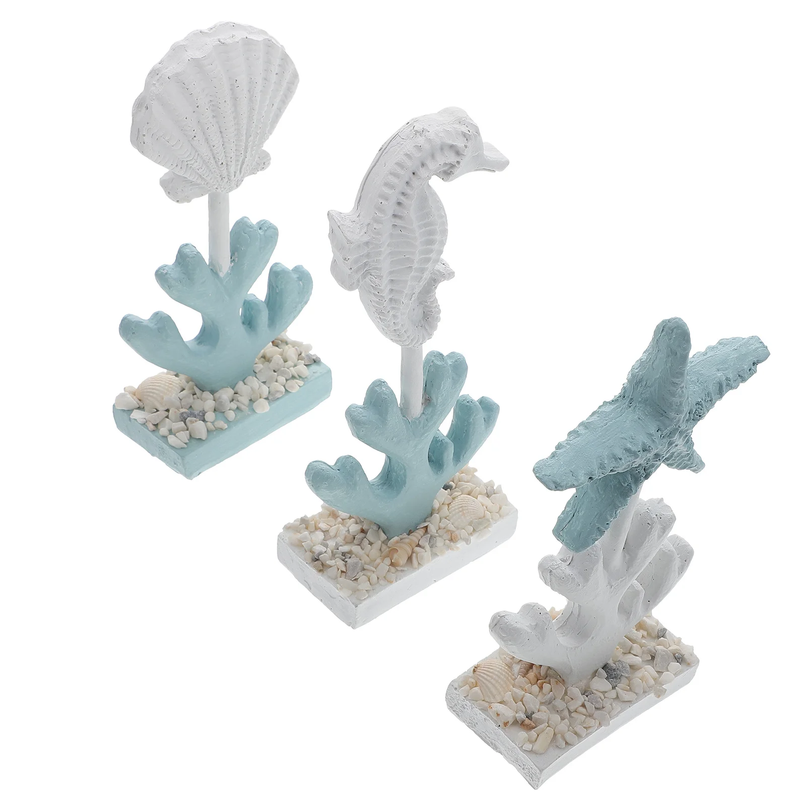 

3pcs Sea Horse Shell Resin Craft Desktop Decor Mediterranean Style Home Adornment Flat Bottom Compact Size