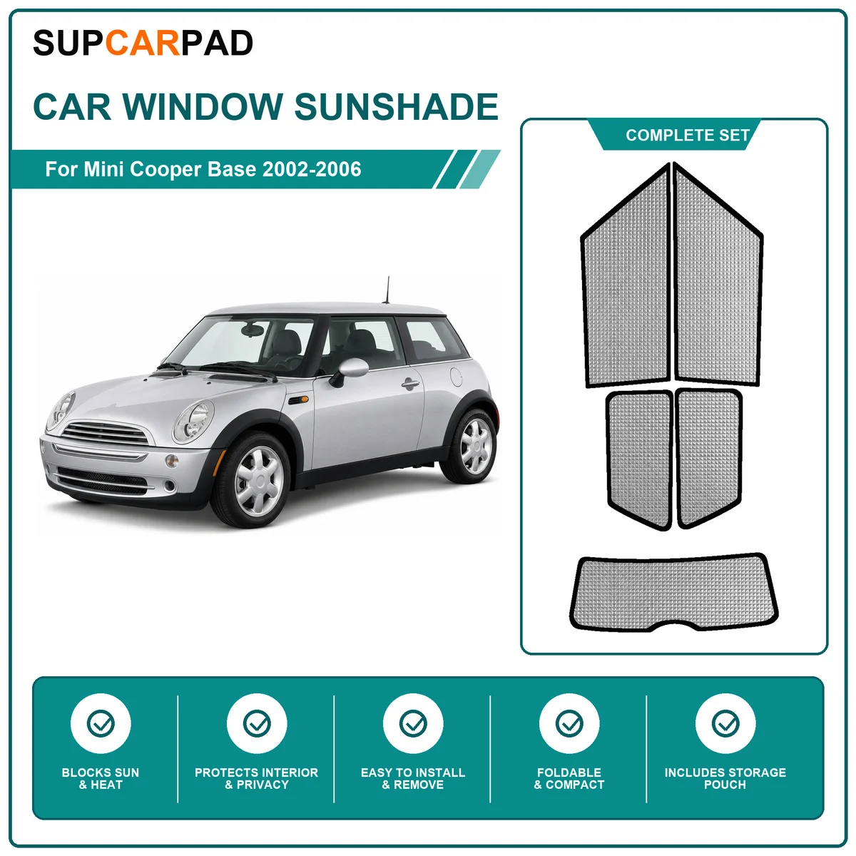 For Mini Cooper Base 2002-2006 Full Set Car Window Sunshades UV Block Privacy Heat Insulated Foldable Car Curtain