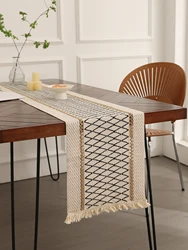 Boho Table Runner for Spring Home Decor 72 Inches Long Farmhouse Rustic Table Runner Cream & Brown Macrame Table Runner with Tas
