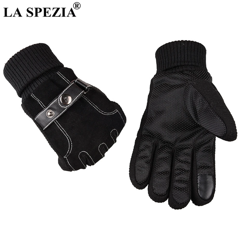 

LA SPEZIA New Black Winter Gloves Men Pigskin Leather Gloves Warm Thick Touch Screen Male Real Leather Driving Gloves Brown