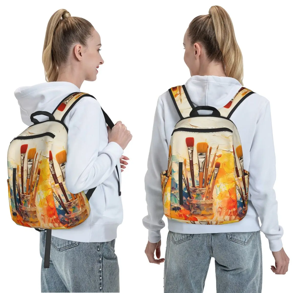 Colour Paint Brush Brushes Print Backpack Daypack Large Capacity Children BookBag School Bag Shoulder Bags for Men Women