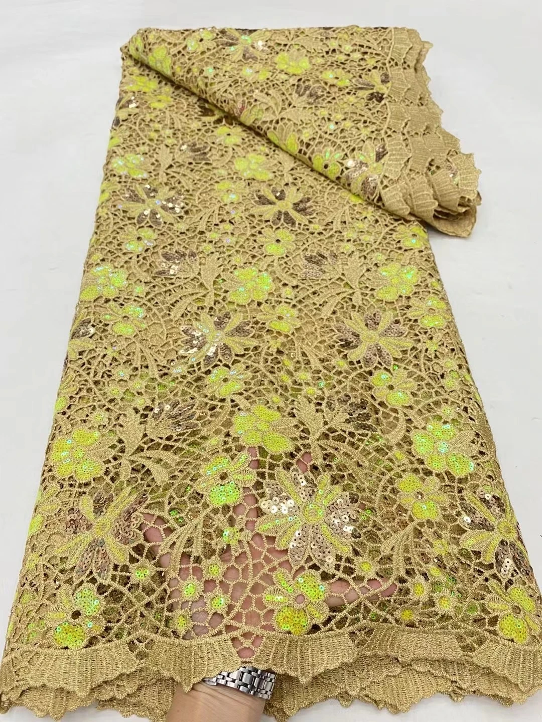 Red African Sequins Lace Fabric 5 Yards High Quality Embroidery Beads French Mesh Nigeran Lace For Wedding Party Dress DP0212