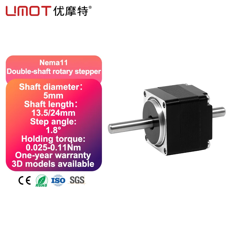 

UMOT Nema11 Dual-Shaft Stepper Motor 28X25.5mm 1.8° 0.67A 25mN.m 2 Phase for High-Precision Positioning for 3D Printe Machine
