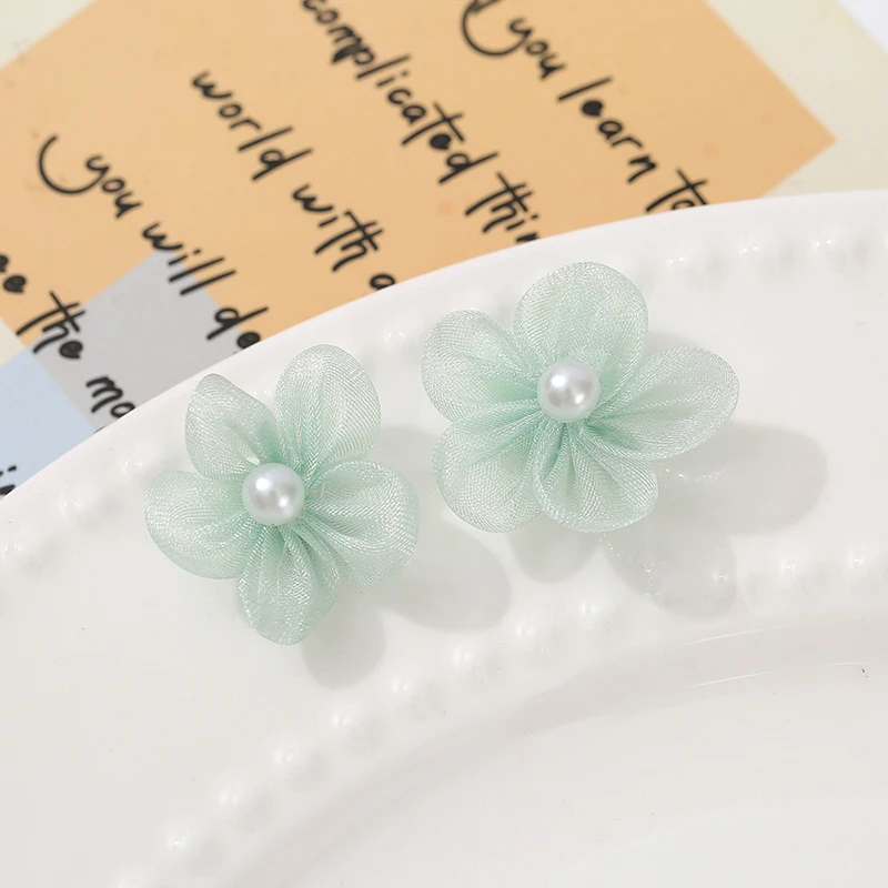 100 pçs fio de pérola flor apliques diy roupas de noiva decoração artesanato flores falsas com remendos de pérola artificial suprimentos de costura