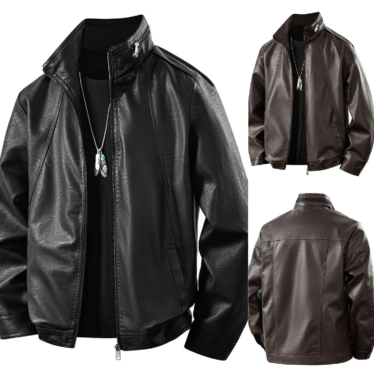 

Plus Size 8XL 7XL New Leather Jacket for Men in Spring Autumn Stand Up Collar Leather Jacket High-end Thin Casual Jacket