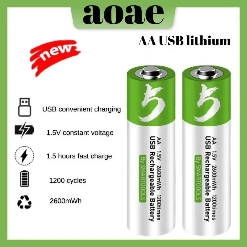 2600mwh 1.5V AA Rechargeable Battery Rechargeable Lithium Polymer Battery Quick Charging by pilas recargables aaa 1 5v de litio