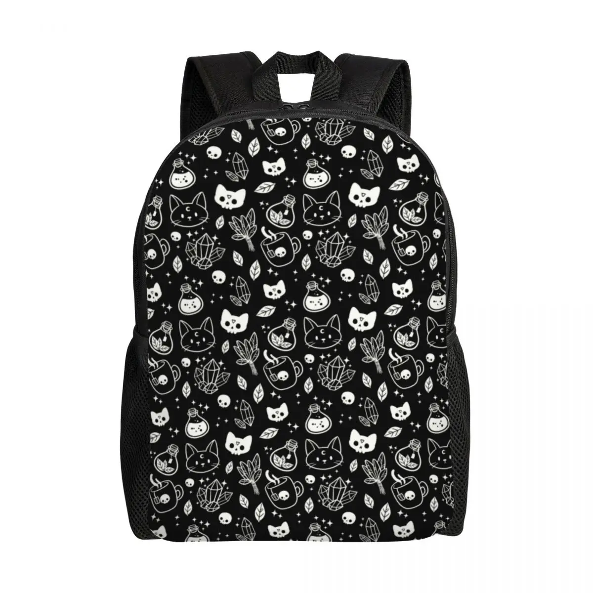 Custom Witch Backpacks for Women Men Water Resistant School College Halloween Cat Skull Bag Printing Bookbag