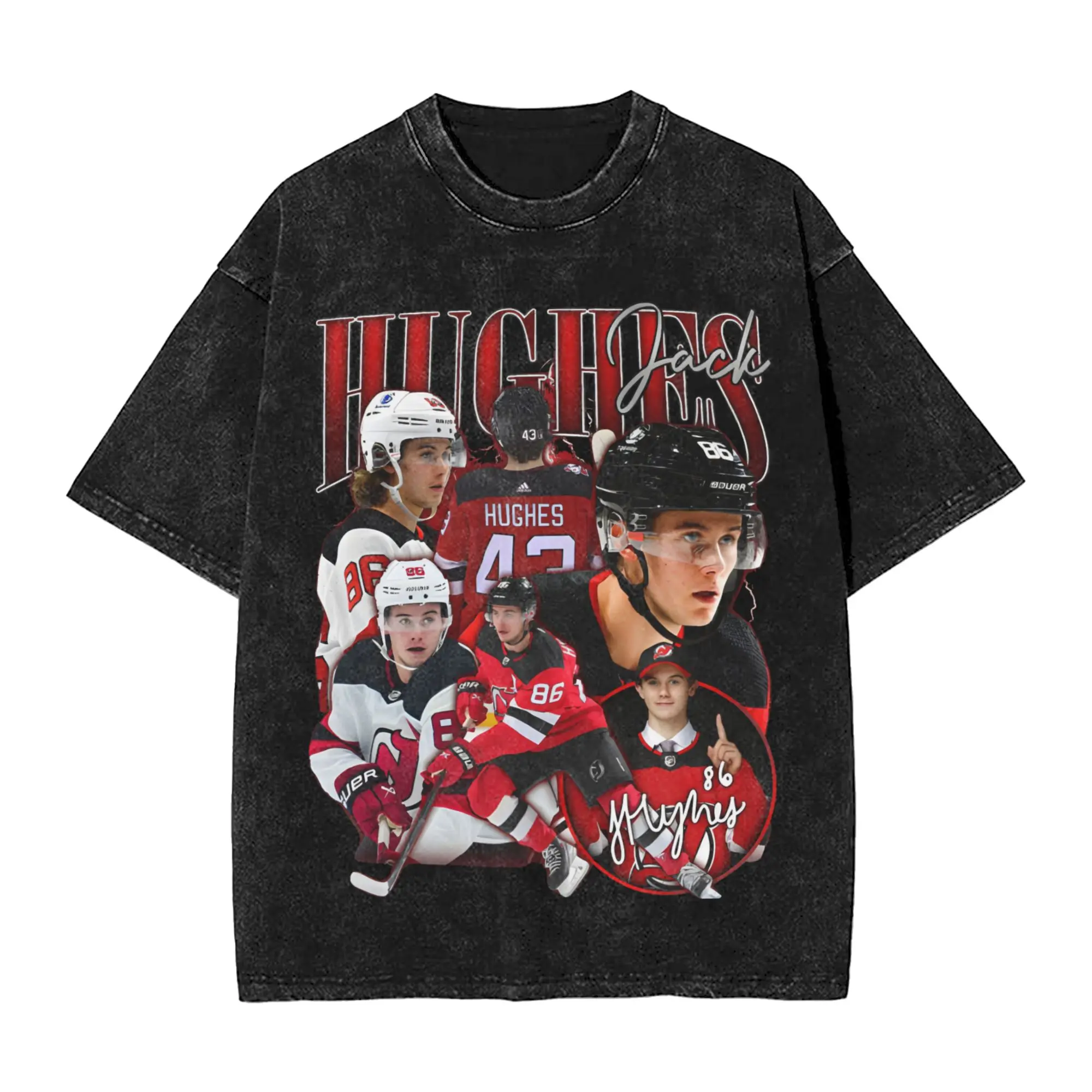 Harajuku Washed Shirts Jack Hughes Usa Gold Hockey Merch Fashion T Shirt Oversize  Streetwear Short Sleeve Printed Tops Tees