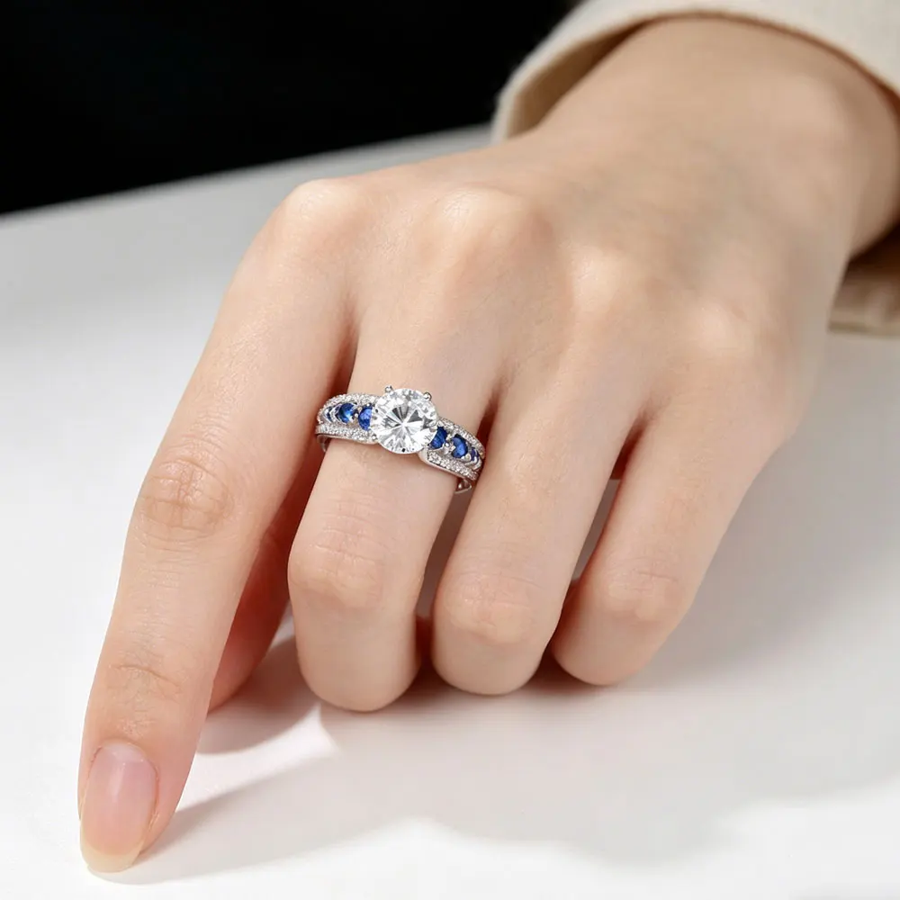 S925 Sterling Silver Inlaid 3-carat Moissanite Blue Arm Ring Elegant and Versatile Party Gifts, Daily Commuting Wear Jewelry