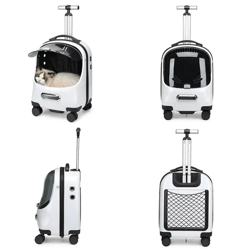 for Pet backpack cat and dog tie rod bag with zipper plastic material printed pattern breathable travel bag with wheel