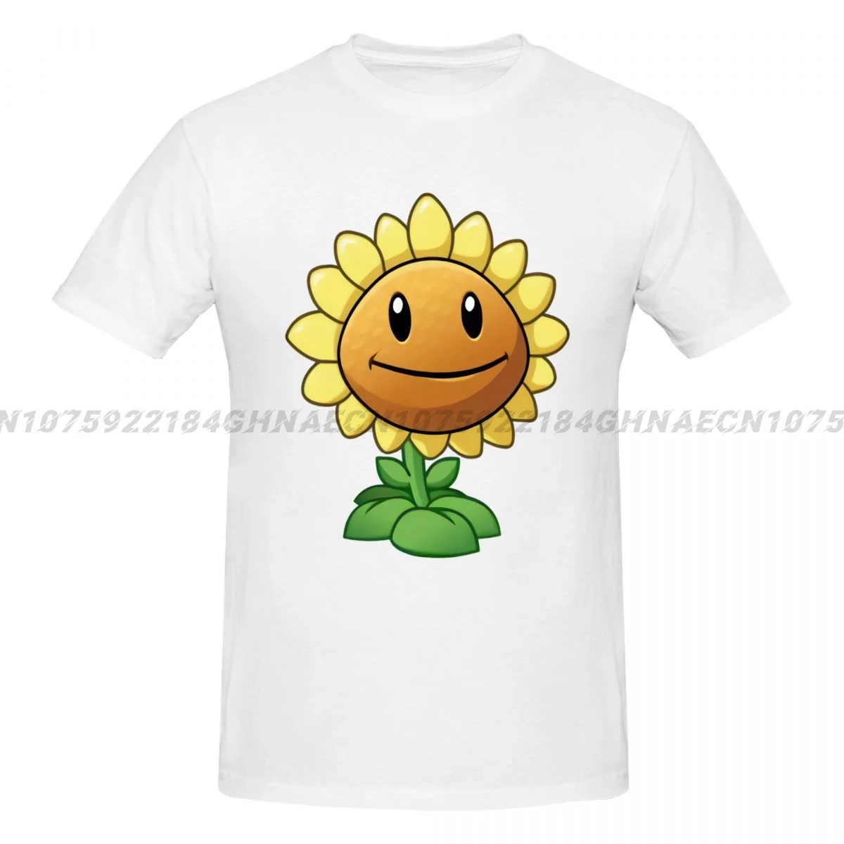 Cartoon Sunflower Plant vs Zombie Summer Outdoor High Street Style High Quality Cotton T-Shirt Casual Fashion Men's Streetwear