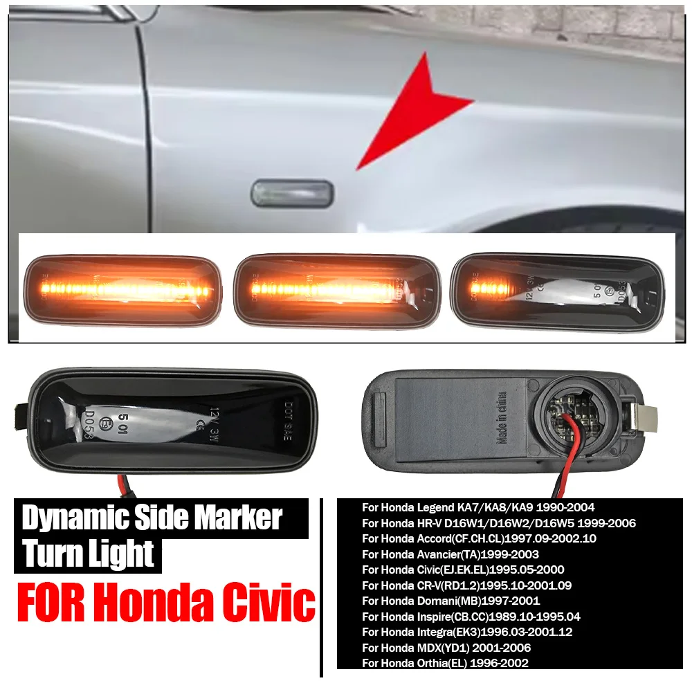 Dynamic Amber LED Turn Signal Side Marker Light For Honda HR-V Accord Avancier Civic EJ EK EL 2000 CR-V Orthia Ballade