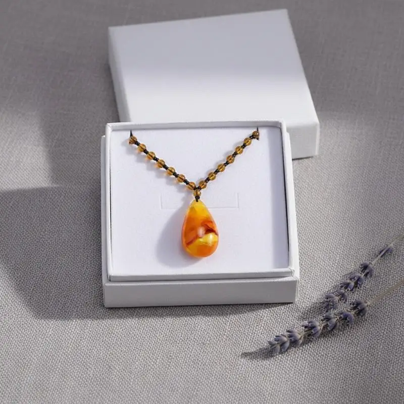 Natural Amber Necklace Beeswax Bead Necklace Honey Brazilian Amber Necklace Endant Handmade Ethnic Style Pendant Ornament